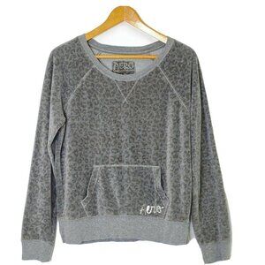 Aeropostale Live Love Dream Women's Large Pullover Crop Velour Top Cheeta Gray